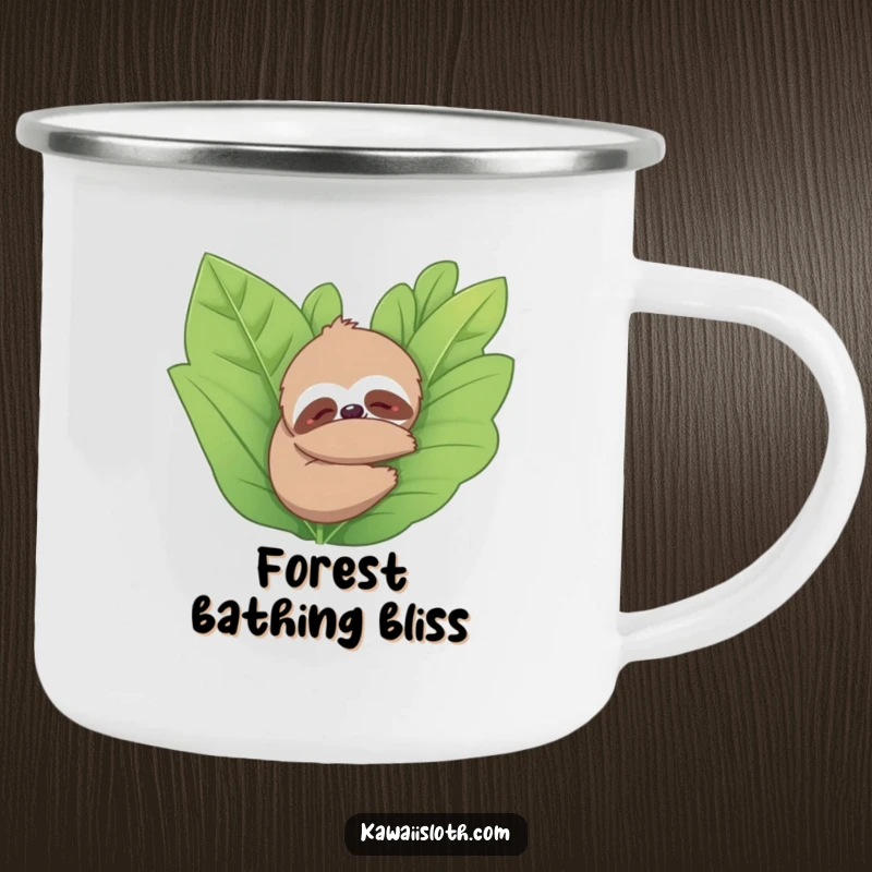 Funny camping mug with a sloth hugging a plant, bringing peaceful nature vibes to outdoor adventures. A humorous and practical gift.