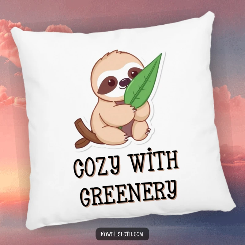 Funny Gentle Sloth Pillow: a plush pillow with a sloth gently holding a single, large leaf.