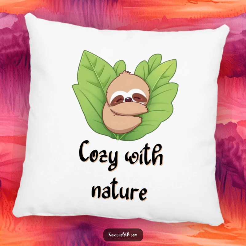 Funny pillow with a sloth hugging a plant, conveying ultimate relaxation and serene happiness. A soft and humorous decorative item.