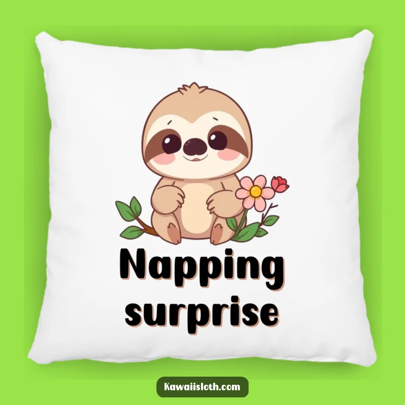 Funny Sloth Surprise Pillow: Cozy Flower Discovery Accent, Humorous Gift