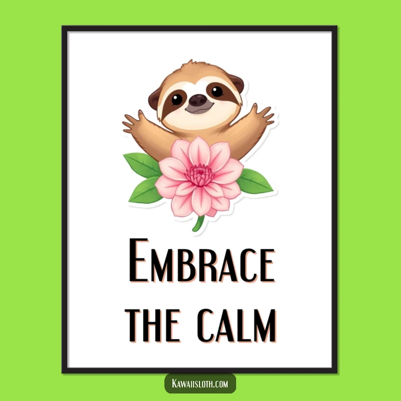 Funny Sloth Embracing Flower Art - Instant Peaceful Decor