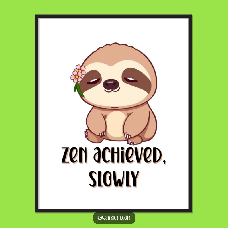 Funny Peaceful Sloth Digital Art Print with Flower - Instant Calm Decor