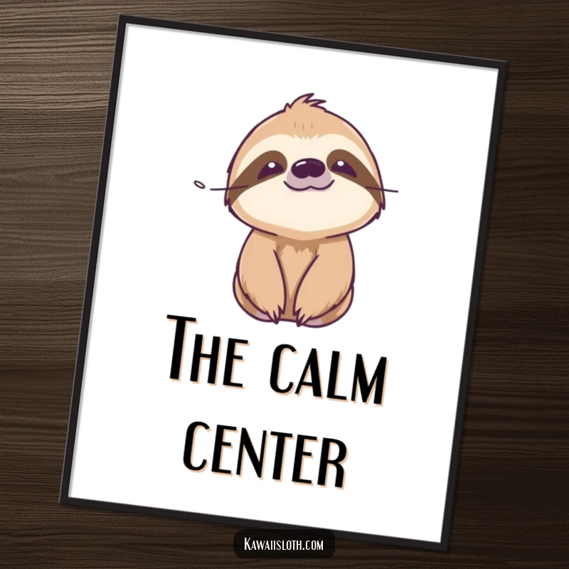 Funny serene sloth digital art print showing a sloth with a peaceful expression enjoying a gentle breeze, ready for framing.
