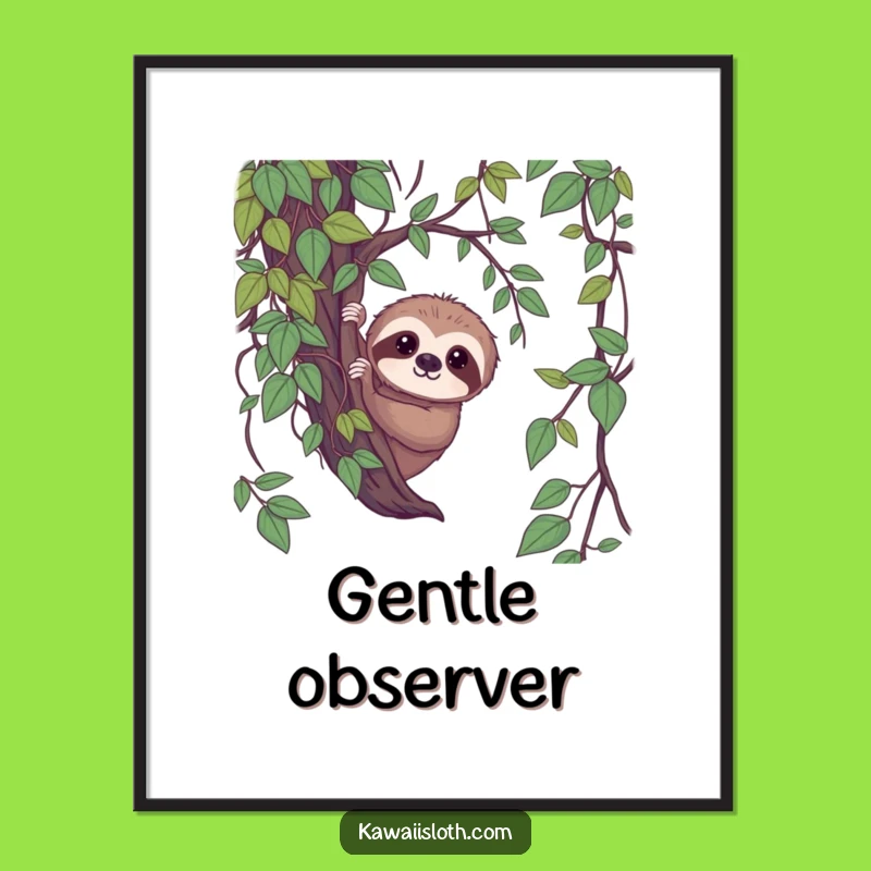 Funny Shy Sloth Digital Art - Gentle Peek-a-Boo Print for Amusing Decor