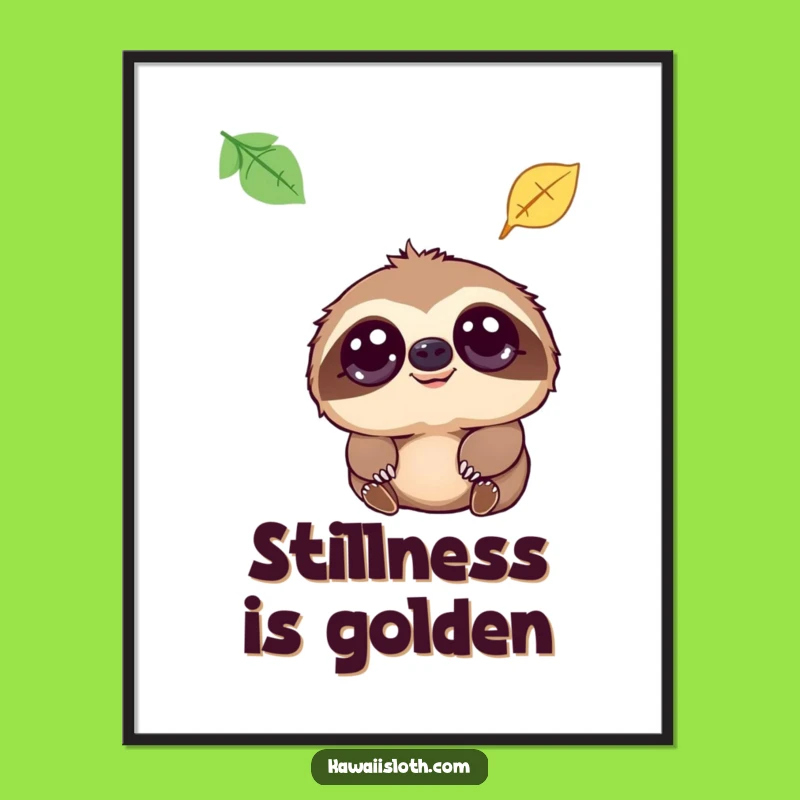 Funny Sloth Gentle Eyes Leaf Fall Digital Art, Humorous Gift for Serene Wall Decor