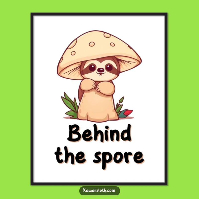 Funny Sloth Mushroom Peek Digital Art: Woodland Whimsy, Humorous Gift