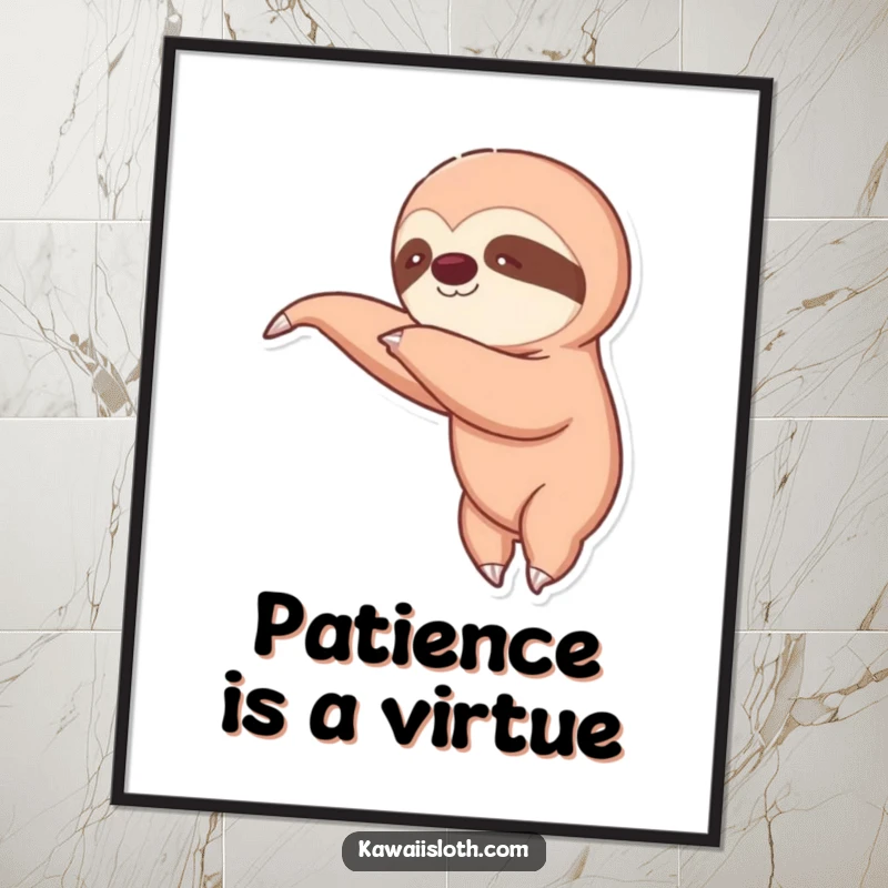 Funny digital art print of a sloth stretching its arm slowly. High-resolution graphic for humorous, instant wall decor.