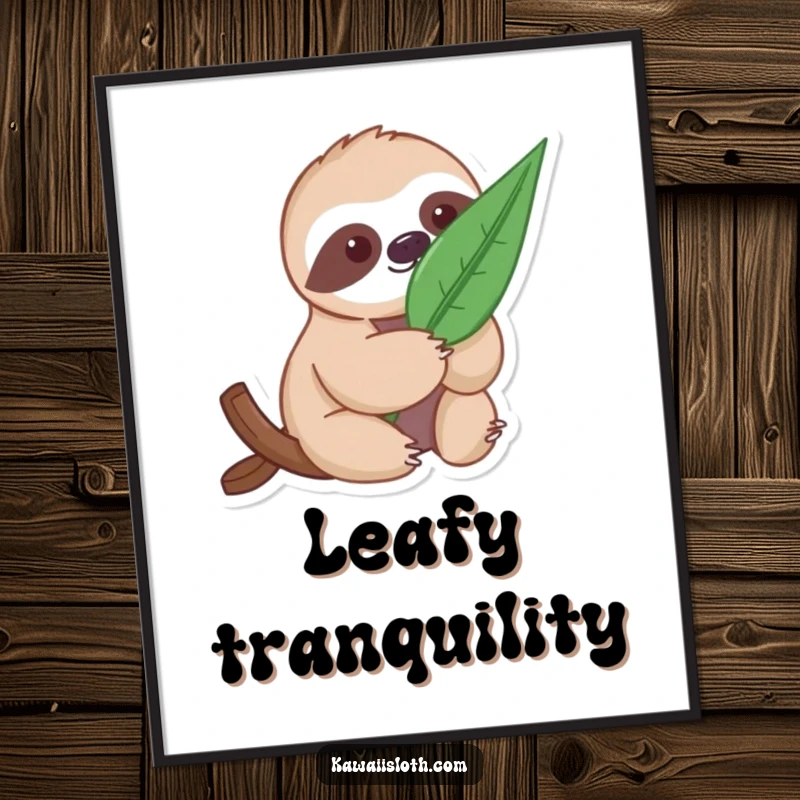 Funny Gentle Sloth Digital Art Print: a sloth holding a large leaf, ready to bring nature indoors.