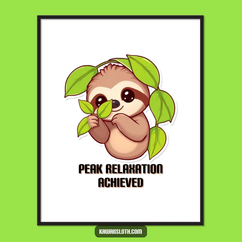 Funny Sloth Leaf Digital Art Print: Instant Hilarious Decor Gift for Animal Enthusiasts