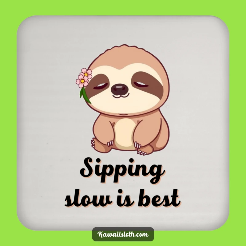 Funny Peaceful Sloth Drink Coaster with Flower - Protect Surfaces in Style