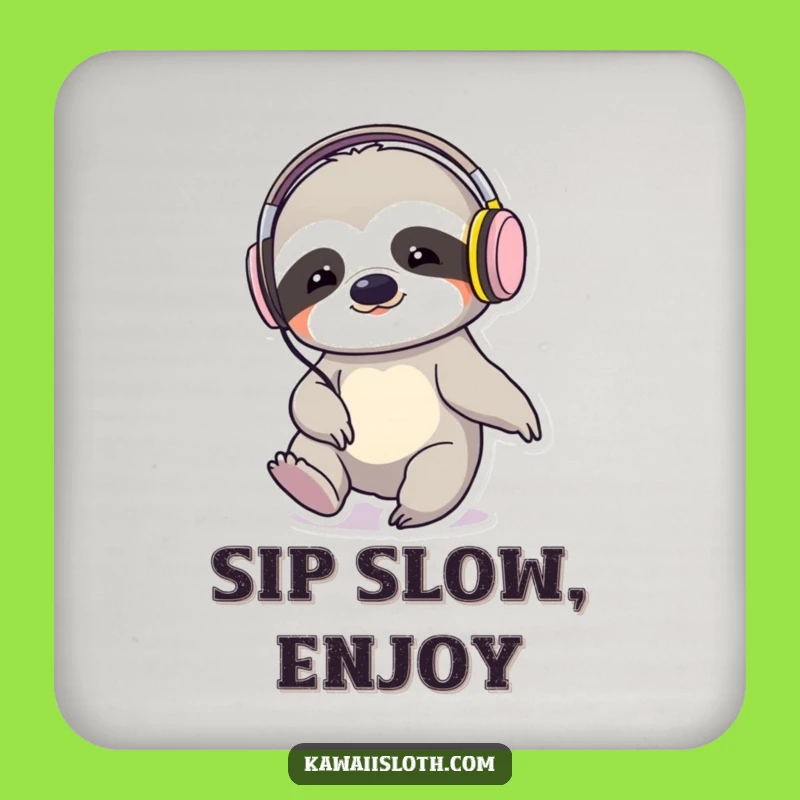 Funny Sloth Tapping Foot Headphones Coaster: Protect Surfaces with Style