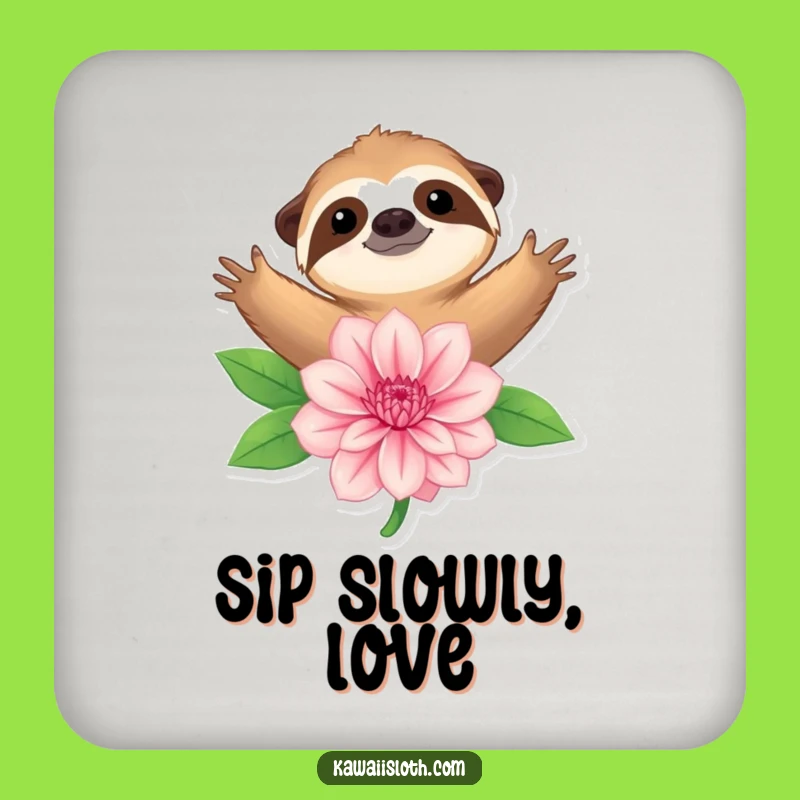 Funny Sloth Embracing Flower Coaster - Protect Surfaces with Calm