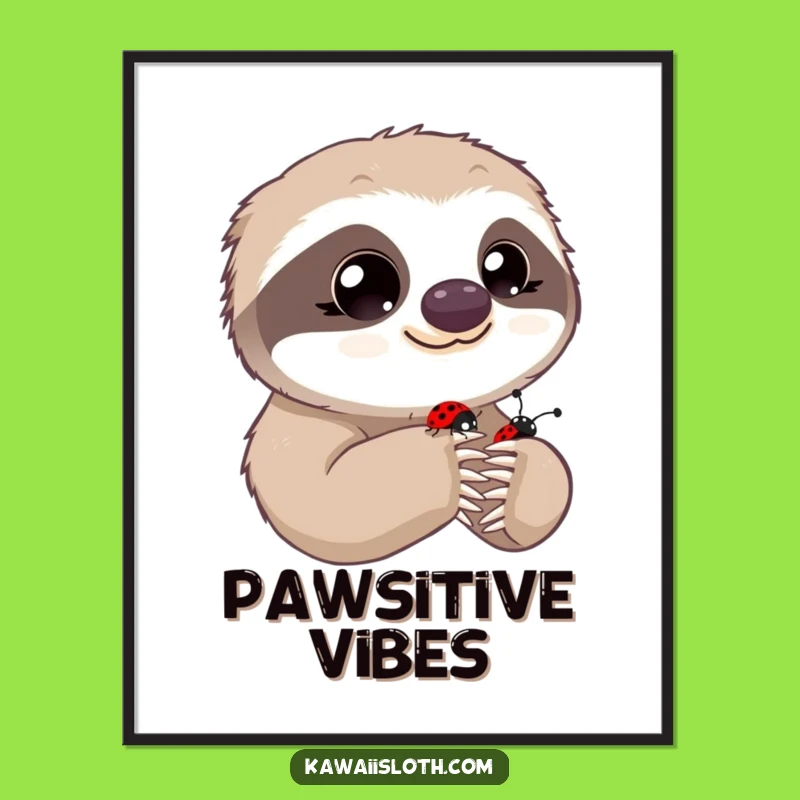 Funny Innocent Sloth Poster - Ladybug Paw Observer Wall Art Gift