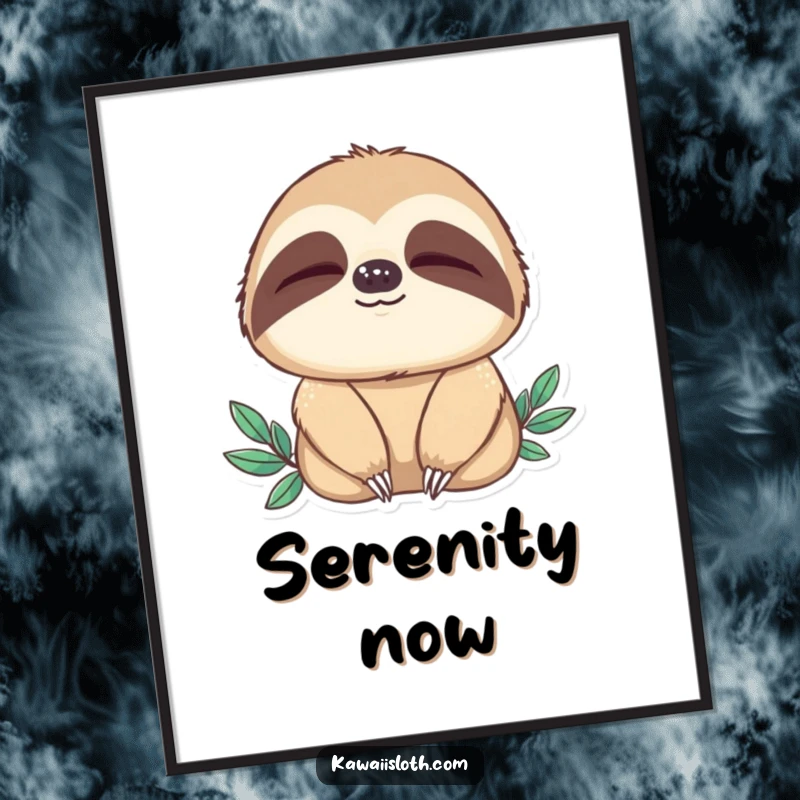 Funny poster featuring a sloth blinking slowly with a peaceful expression. Ideal for creating a calm and humorous atmosphere.