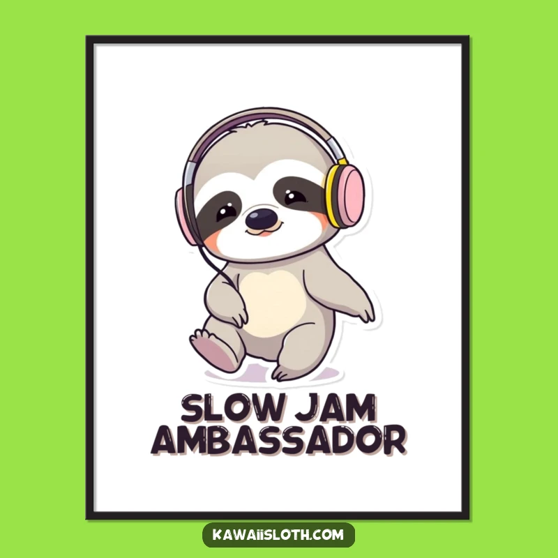 Funny Sloth Tapping Foot Headphones Poster: Wall Art That Grooves
