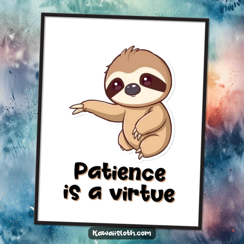 Kawaii sloth poster, cute animal art, reaching out arm, gentle hug, slow living decor, adorable wall art, cute gift.