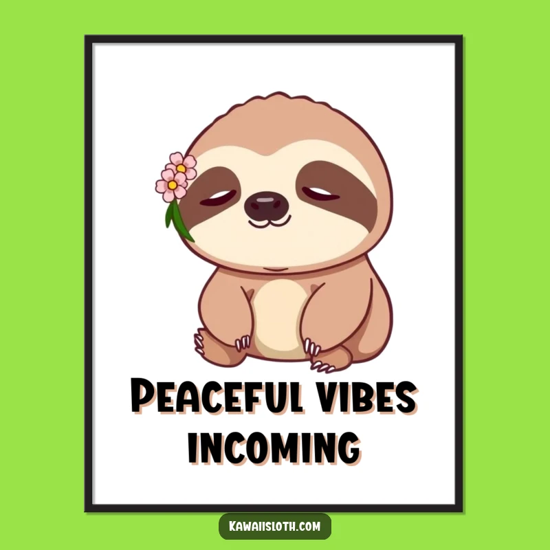 Funny Peaceful Sloth Poster with Flower - Serene Wall Art for Home Decor