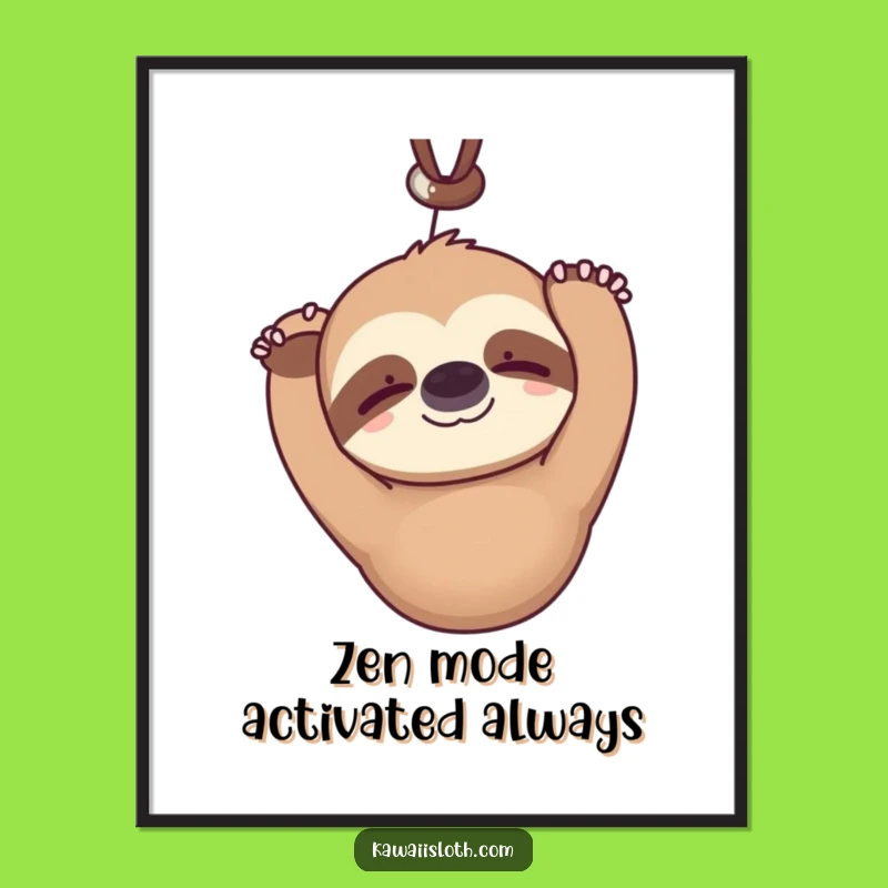Funny Kawaii Sloth Poster: Relaxing & Hilarious Art for Calm Spaces