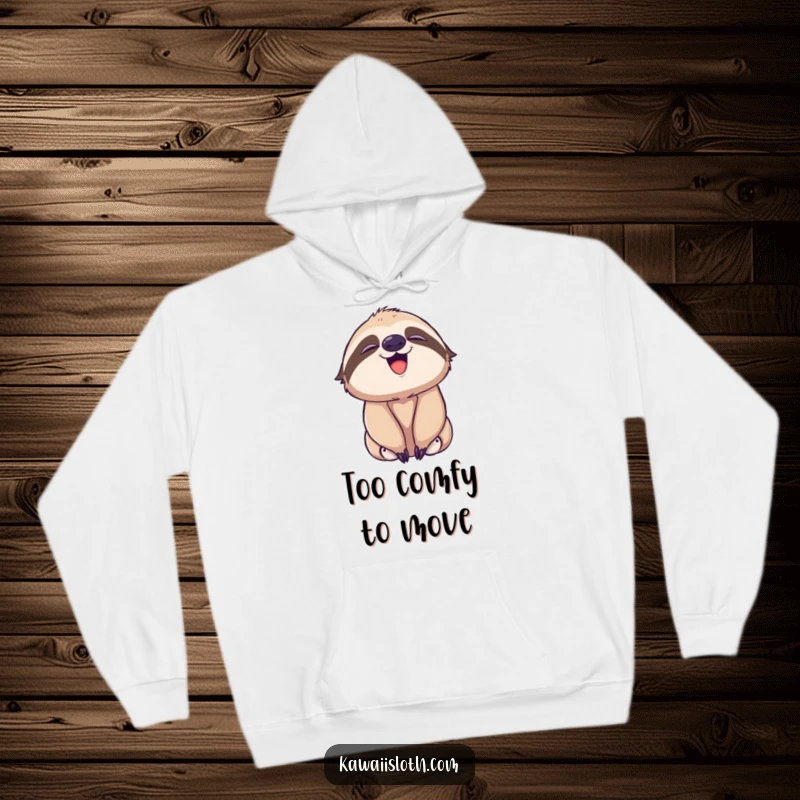 Funny hoodie featuring a sloth in a playful yawn, showing a hint of a smile, embodying ultimate relaxation and comfort.