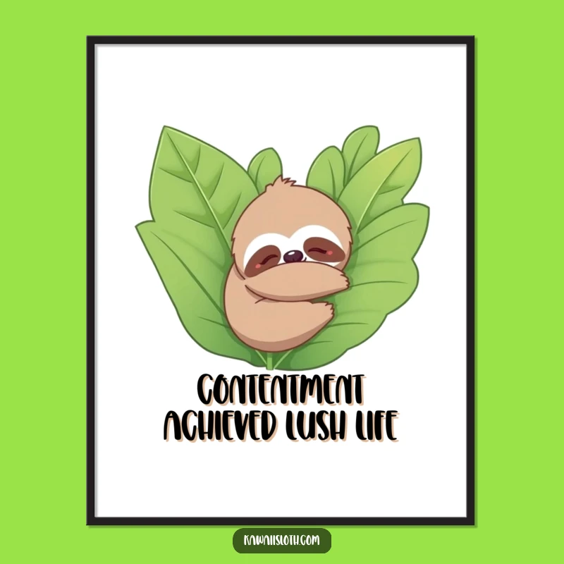 Funny Free Printable Wall Art: Content Sloth Hugging Plant, Downloadable Decor
