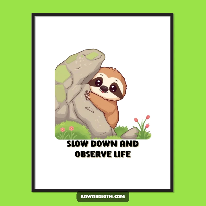 Free Printable Wall Art: Curious Sloth Art, Slow Observation Downloadable Decor