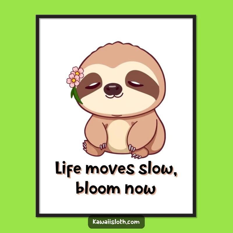 Free Printable Wall Art: Peaceful Sloth Flower, Zen Humor, Downloadable Decor