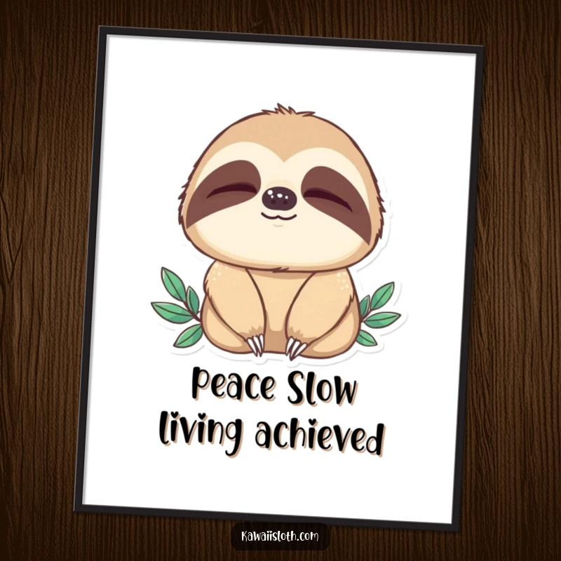 Funny Free Printable Wall Art: Sloth slowly blinking with a serene and peaceful expression, depicting ultimate relaxation.