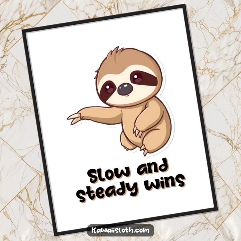 Funny Free Printable Wall Art: A kawaii sloth slowly extends its long, gentle arm, radiating peaceful vibes.