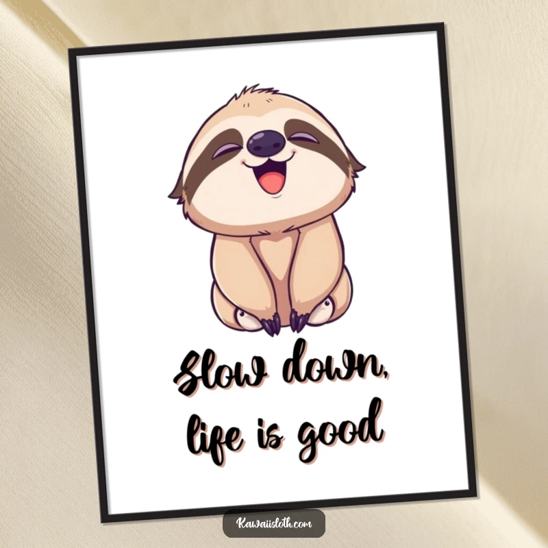 Funny Free Printable Wall Art of a sloth playfully yawning, displaying a sweet and content smile.