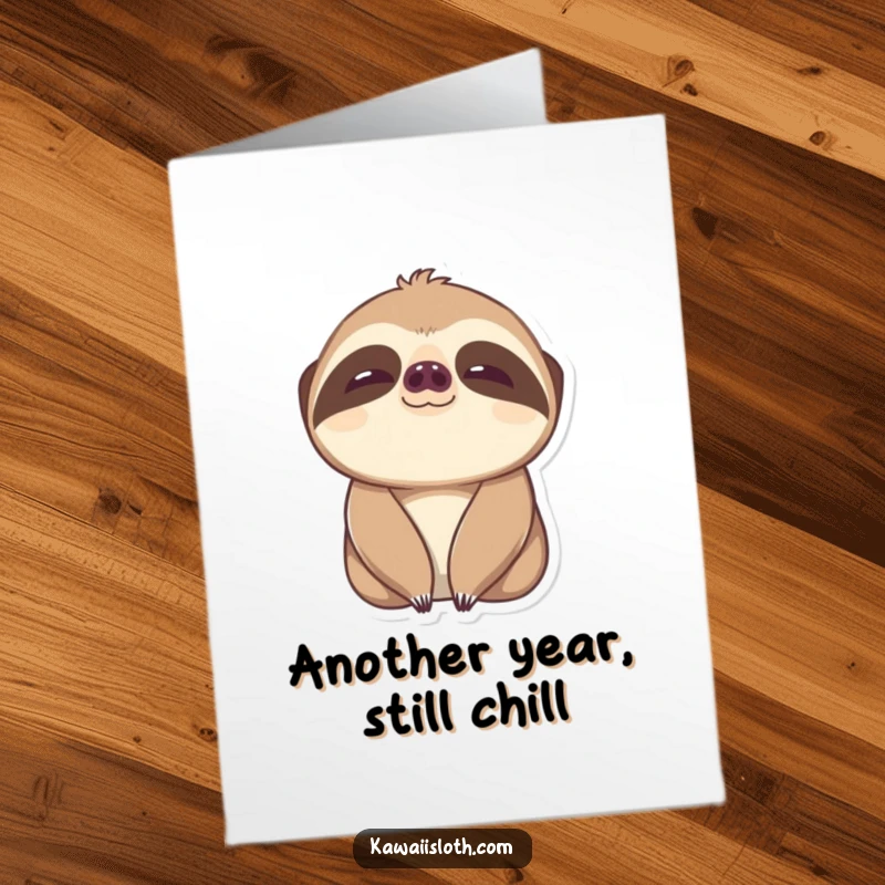 Funny Free Printable Birthday Card: A sloth blinks slowly, its wide, content eyes offering a peaceful, humorous birthday wish.