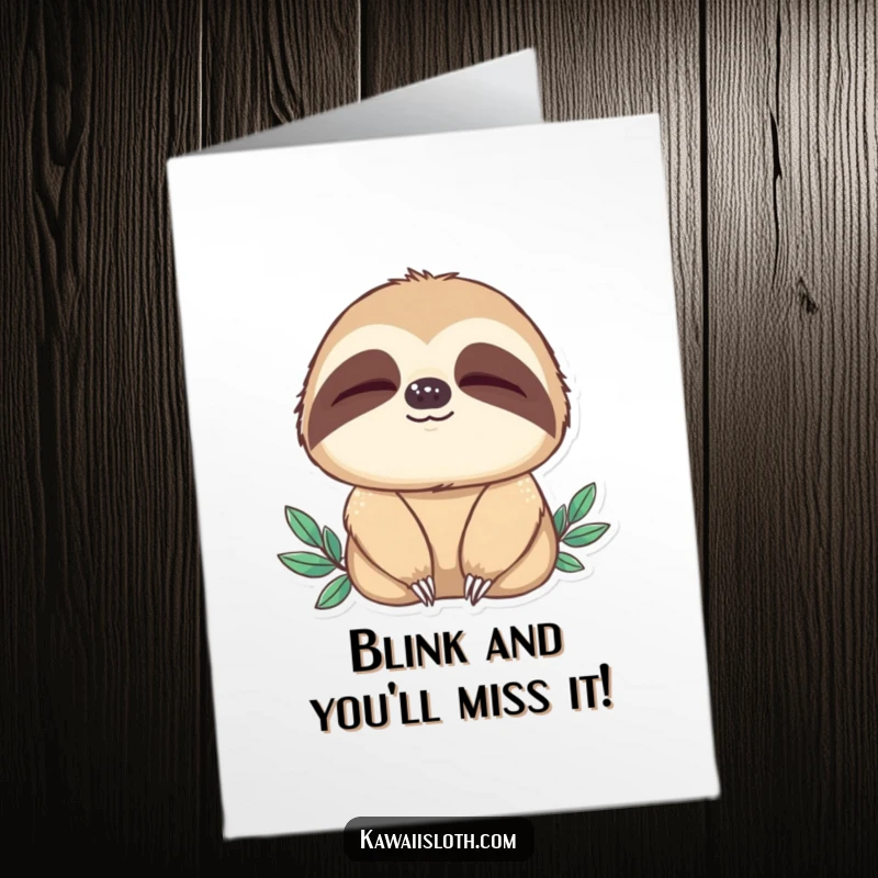 Funny Free Printable Birthday Card: Sloth slowly blinking with a look of ultimate peacefulness, conveying calm birthday wishes.