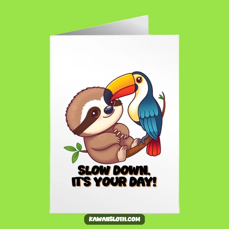 Free Printable Birthday Card: Funny Sloth & Toucan Watching Birthday Fun