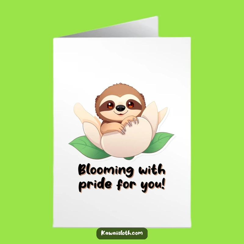 Free Printable Congrats Card: Sloth Peeking Flower, Funny Downloadable Gift