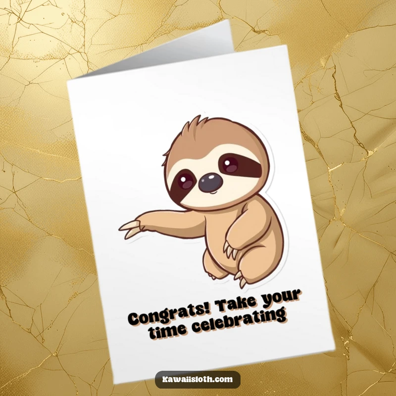 Funny Free Printable Congratulations Card: A kawaii sloth extends a long, gentle arm, celebrating your achievement slowly.