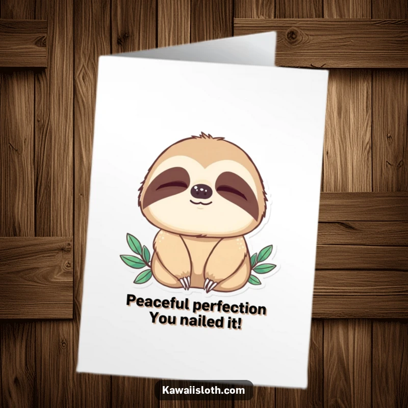Funny Free Printable Congratulations Card: Sloth blinking slowly, embodying a state of pure peacefulness and calm achievement.
