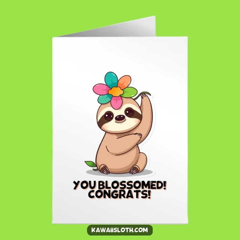 Free Printable Sloth Flower Congrats Card: Delicate & Funny Downloadable Gift, Print at Home