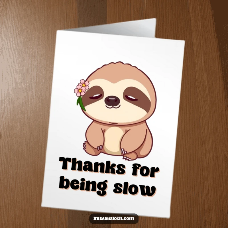 Funny Free Printable Thank You Card: A peaceful sloth adorned with a flower offers heartfelt, humorous gratitude.