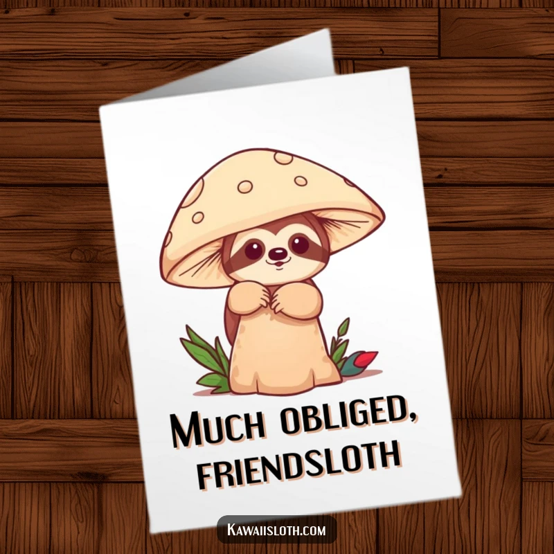 Funny Free Printable Thank You Card: A playful sloth behind a mushroom, great for a DIY thank you