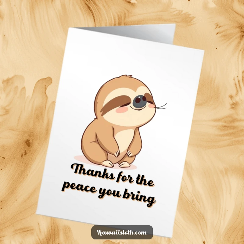 Funny Free Printable Thank You Card: A sloth with a peaceful expression delights in a gentle breeze. DIY gift.