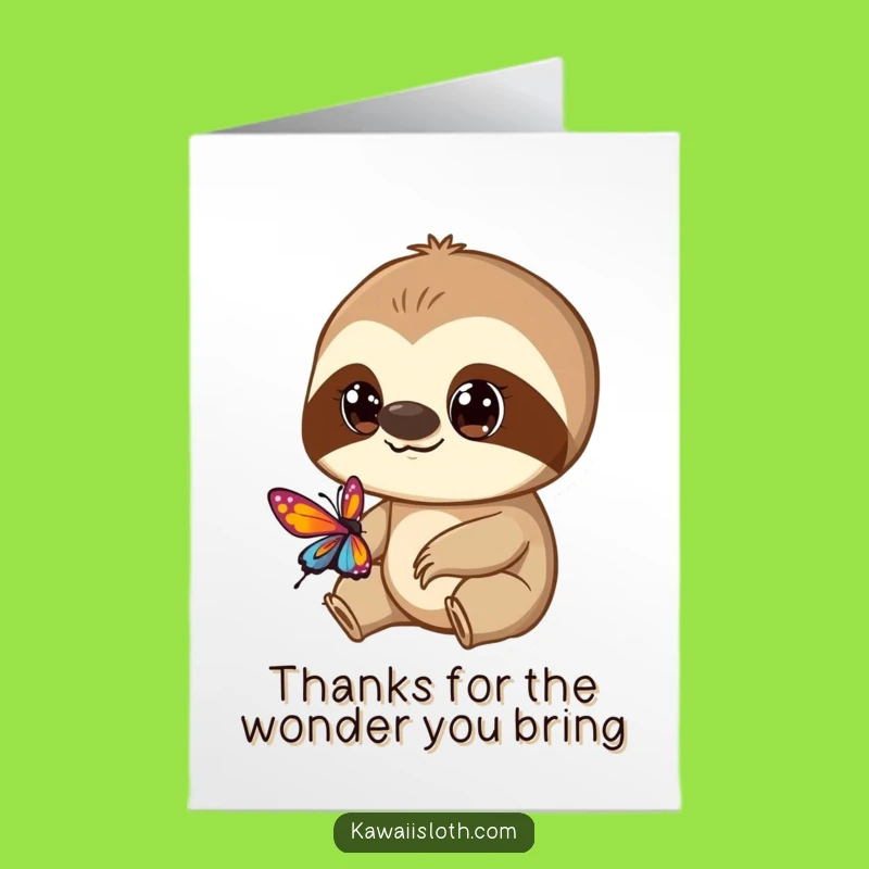 Free Printable Sloth Thank You Card: Curious Eyes Butterfly Funny Downloadable
