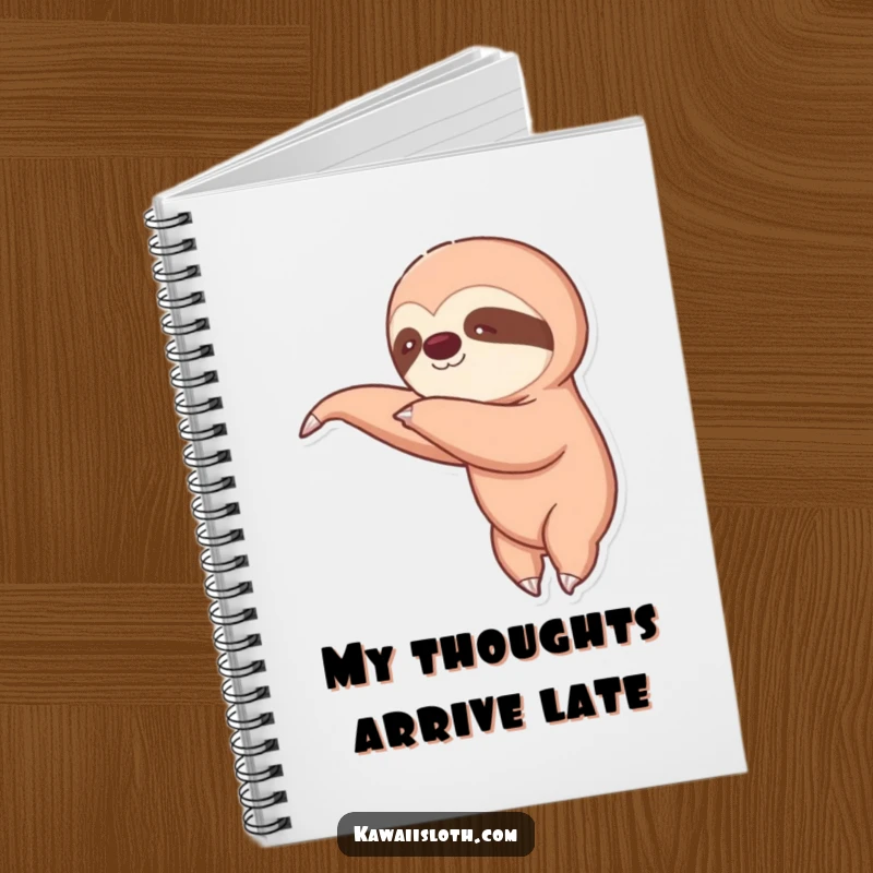 Funny notebook featuring a sloth slowly reaching, symbolizing thoughtful note-taking and deliberate progress. Great for journaling.