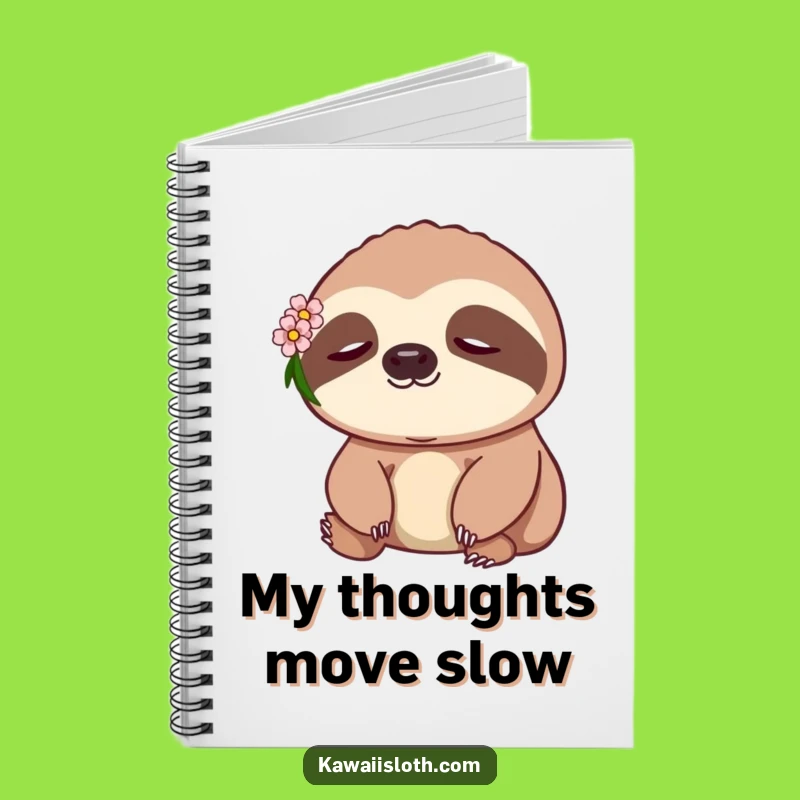 Funny Peaceful Sloth Notebook with Flower - Journal Your Calm Thoughts
