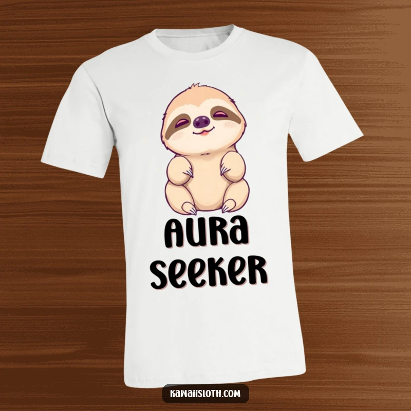 Funny sloth t-shirt, sloth reaching languidly for a peaceful aura, humorous and calming, great funny gift.