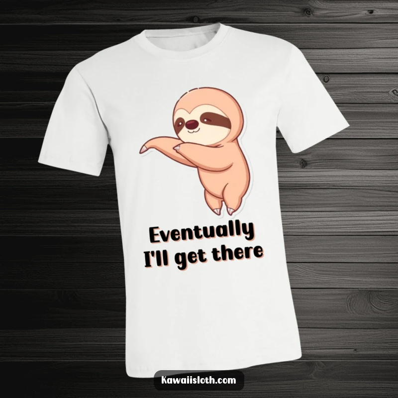Funny t-shirt with a sloth comically stretching its arm at a glacial pace. Symbolizes patience and the humorous side of procrastination.