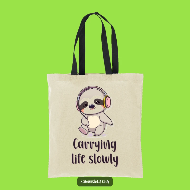 Funny Sloth Headphones Tapping Foot Tote Bag: Carry Your Grooves in Style