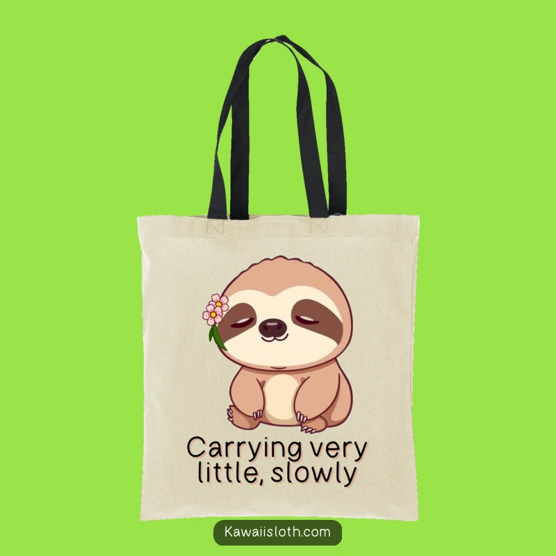 Funny Peaceful Sloth Tote Bag with Flower - Stylish Eco-Friendly Carryall