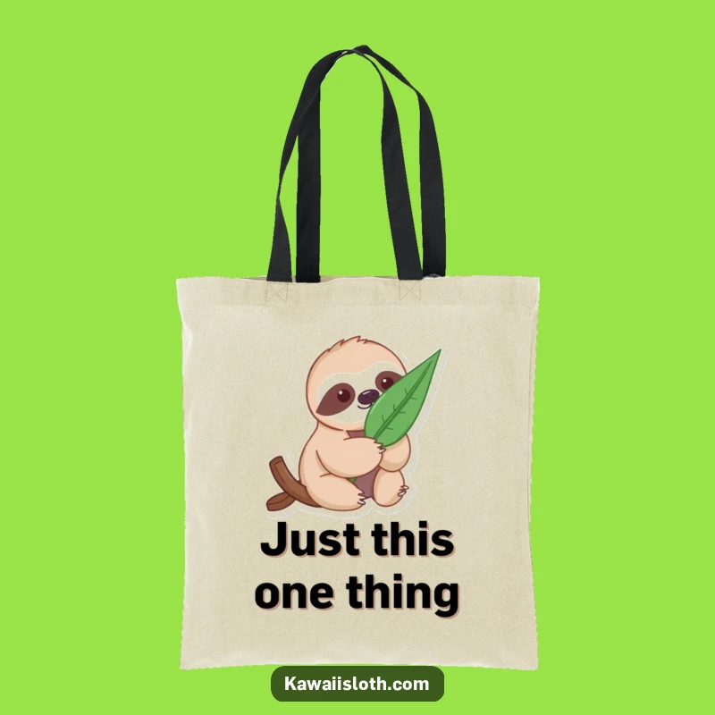 Funny Gentle Sloth Tote Bag with Leaf - Eco Carryall for Nature Lovers
